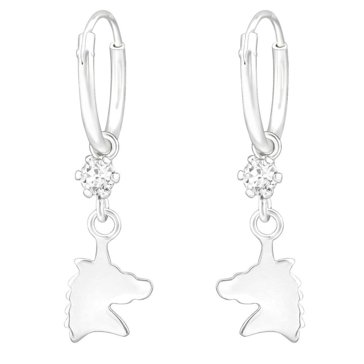 Children's Silver Hanging Unicorn Hoop Earrings Made with Swarovski Crystal