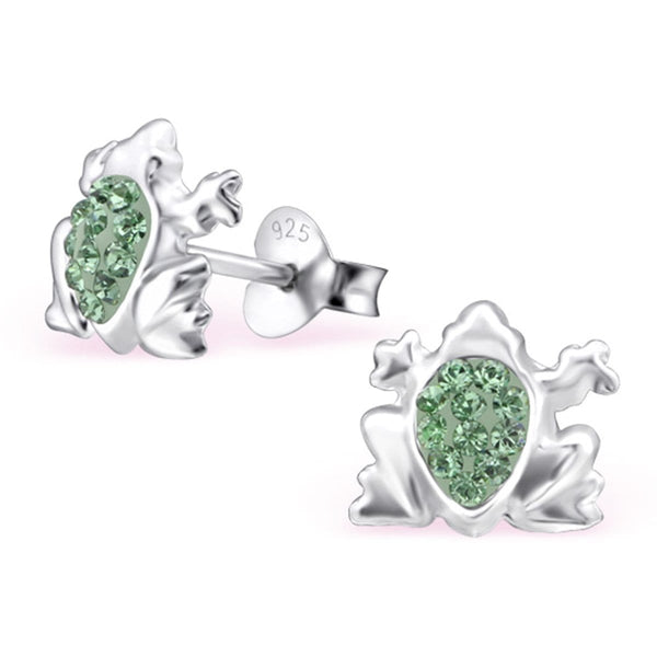 Children's Silver Frog Erinite Ear Studs Made with Swarovski Crystal
