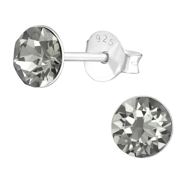 Silver Black Diamond Ear Studs Made with Swarovski Crystal