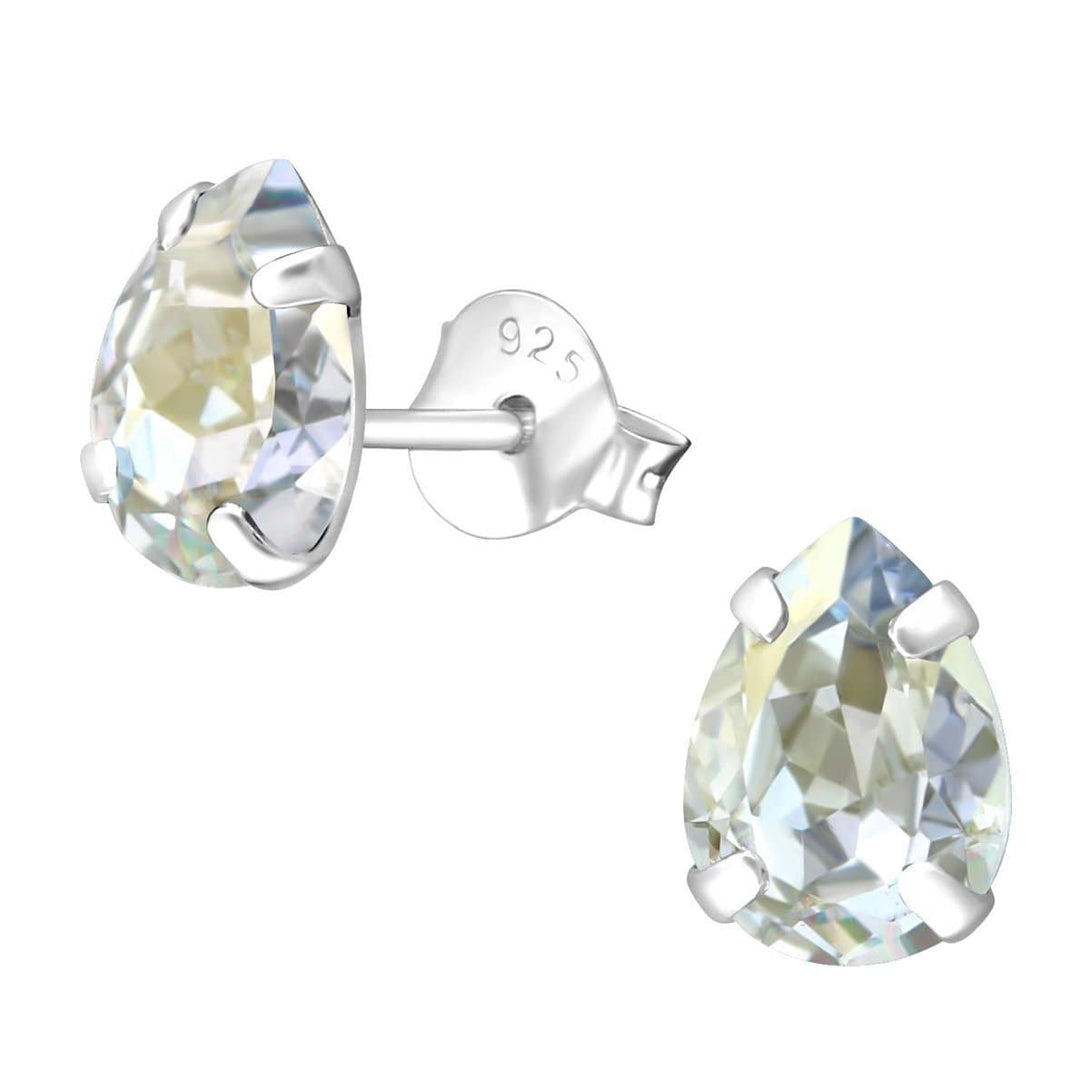 Silver Blue Shade Pear Ear Studs Made with Swarovski Crystal