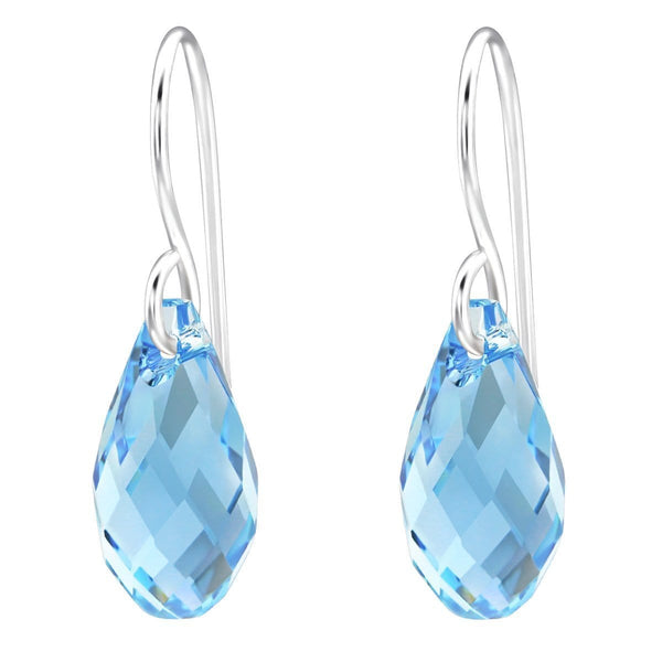 Silver Teardrop Crystal Aquamarine Earrings Made with Swarovski Crystal