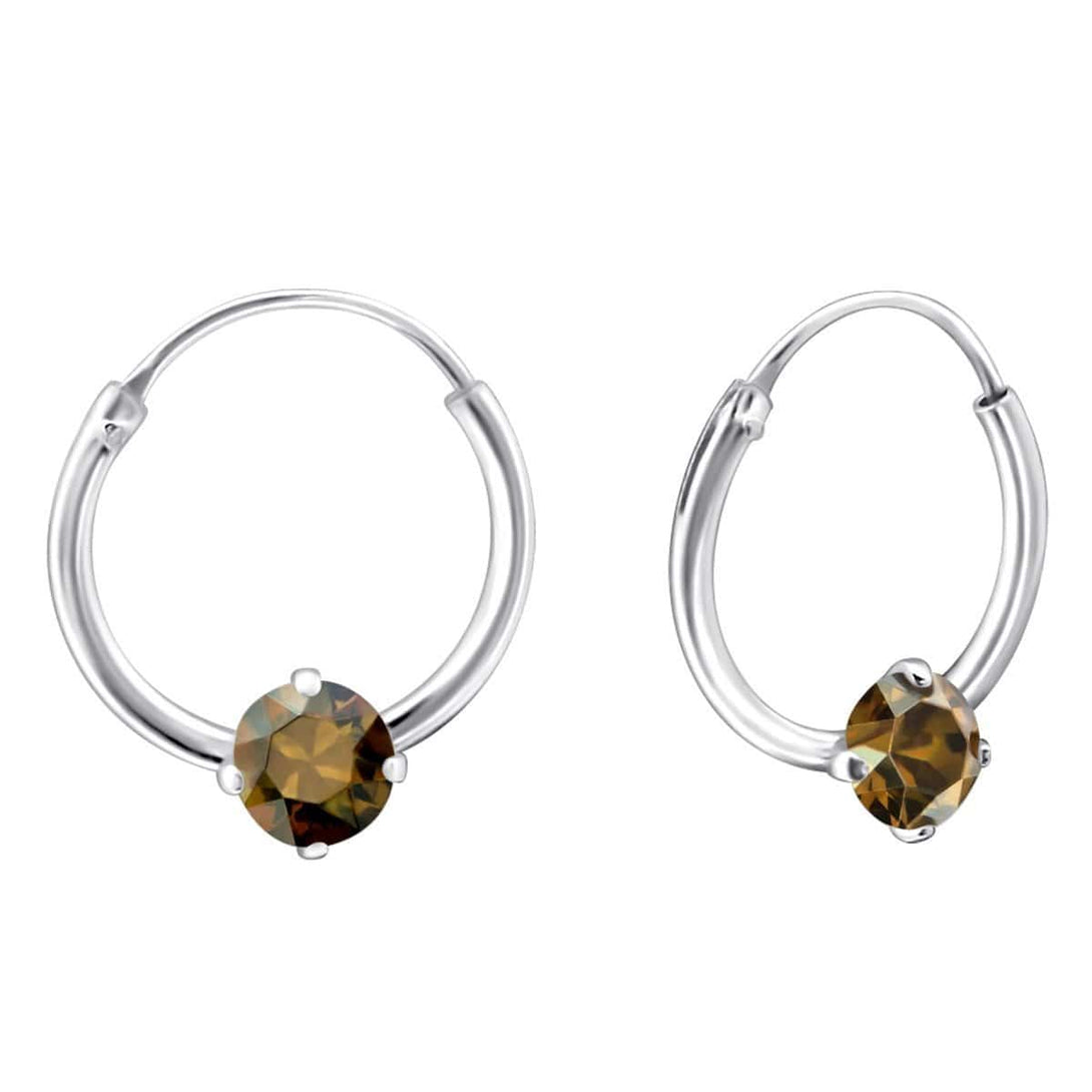 Silver Bronze Shade Ear Hoops Made with Swarovski Crystal