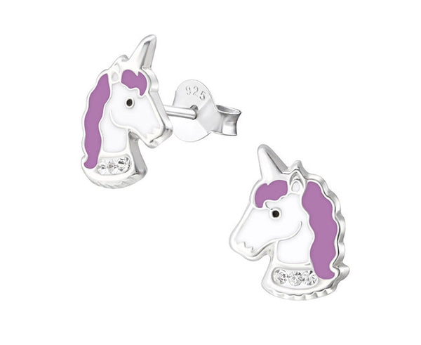 Children's Silver Unicorn Crystal Ear Studs