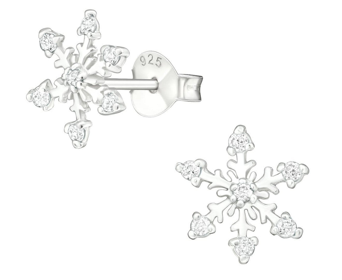 Sterling Silver Snowflake Cubic Zirconia Ear Studs