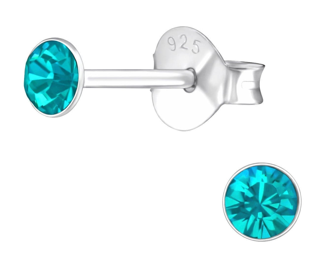 Sterling Silver Round 3mm Blue Zircon Crystal Ear Studs