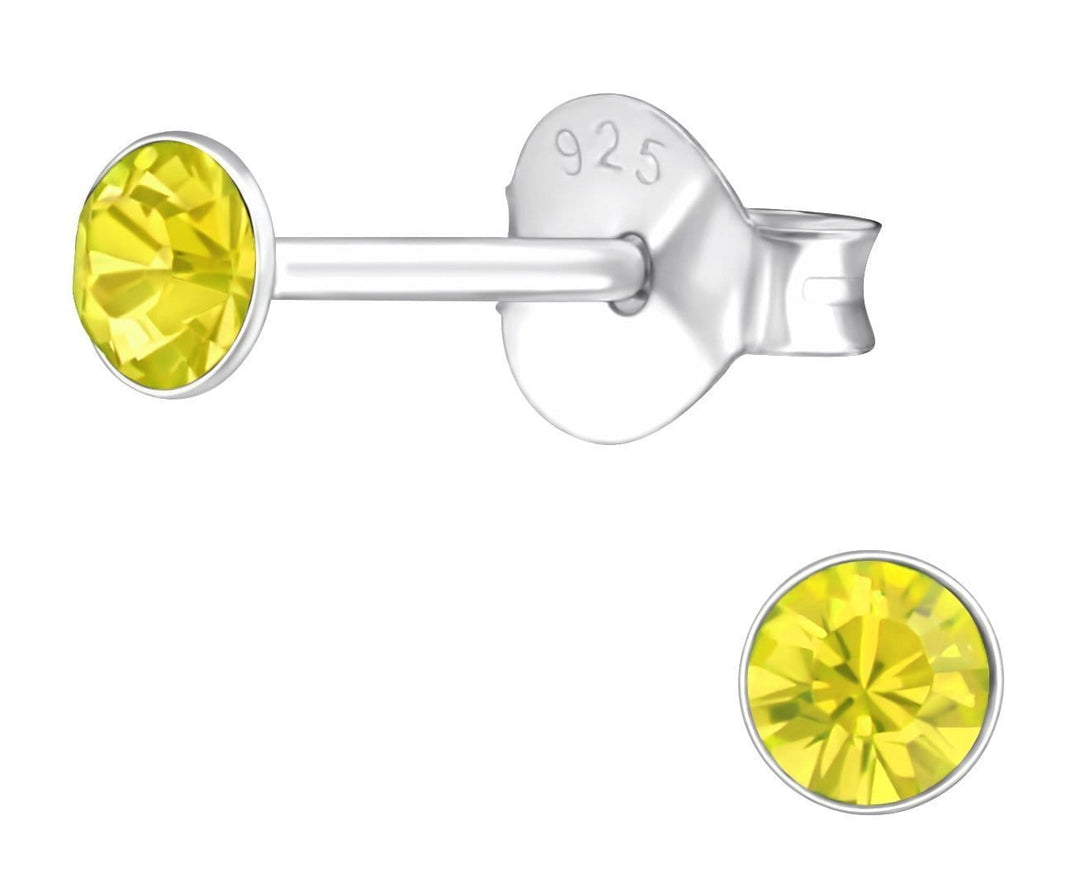 Sterling Silver Round 3mm Citrine Crystal Ear Studs