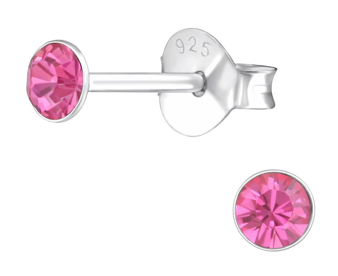 Sterling Silver Round 3mm Rose Crystal Ear Studs