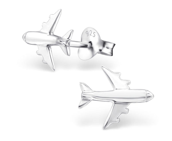 Children's Silver Airplane Ear Studs