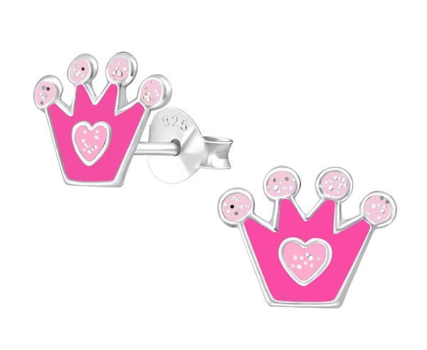 Children's Silver Crown Colorful Ear Studs