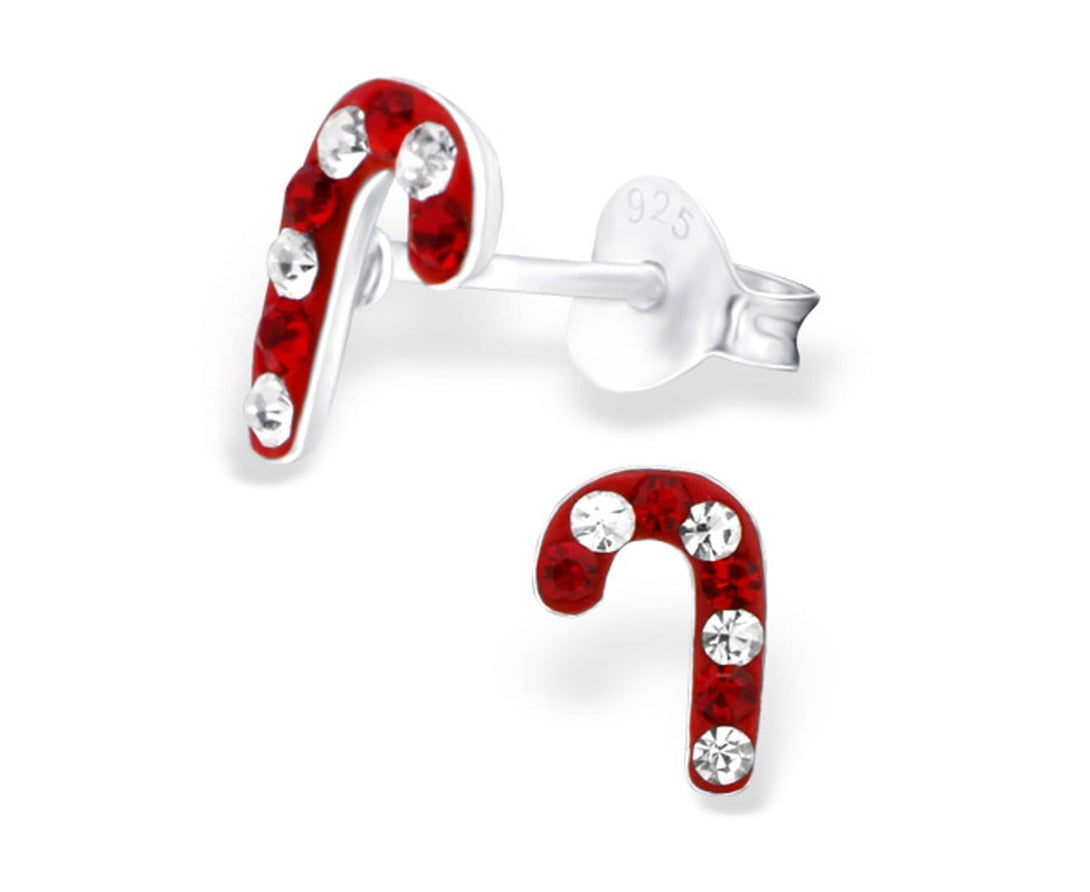 Kids Sterling Silver Candy Canes Ear Studs