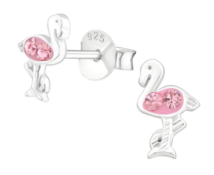 Children's Silver Flamingo Crystal Ear Studs