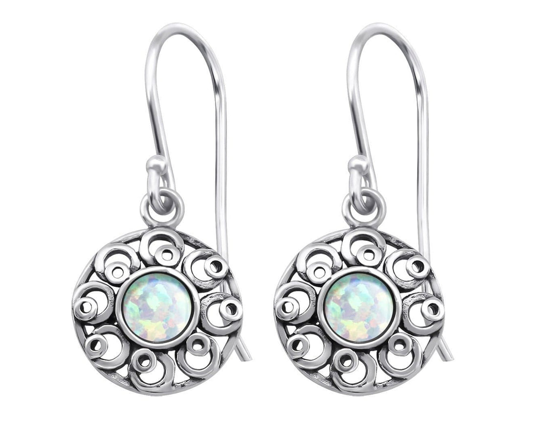 Sterling Silver Flower Earrings With  Fire Snow Opal