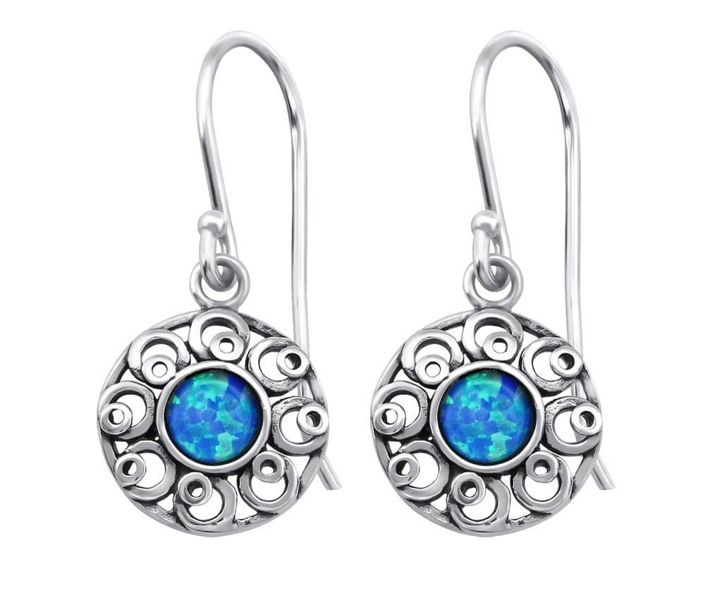 Sterling Silver Flower Earrings With  Pacific Blue Opal