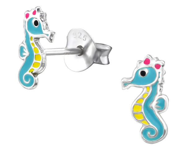 Kids Silver Seahorse Ear Studs