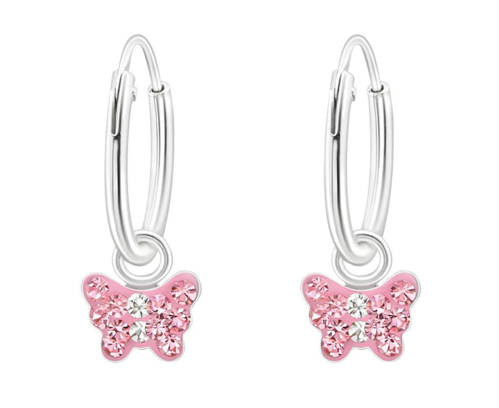 Children's Silver Hanging Butterfly Crystal Ear Hoops