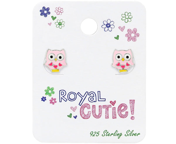 Children's Sterling Silver Owl Ear Studs On Card