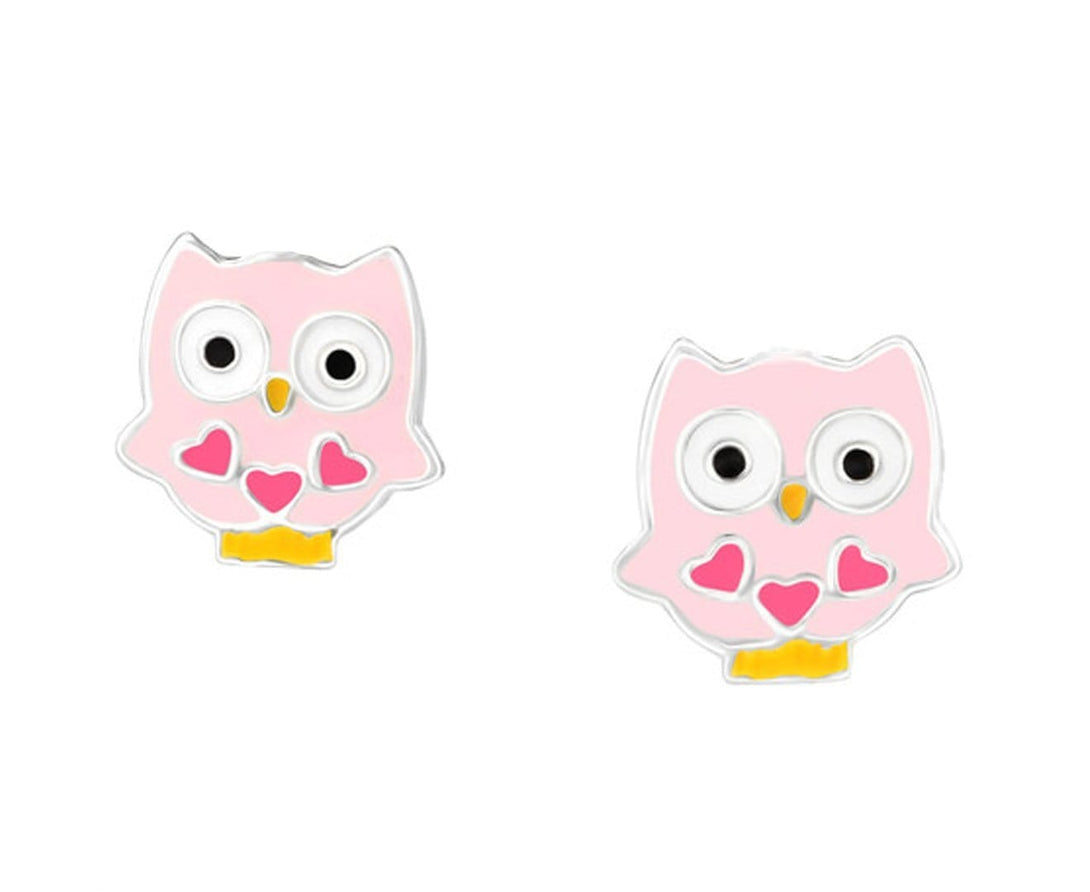 Children's Sterling Silver Owl Ear Studs On Card