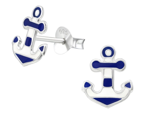 Kids Sterling Silver Anchor Ear Studs