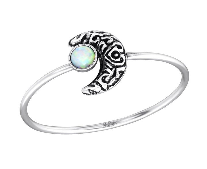 Sterling Silver Opal Moon Ring