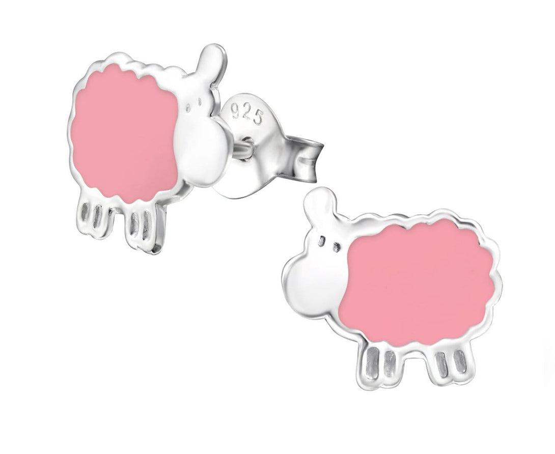 Children's Silver Pink Sheep Ear Studs