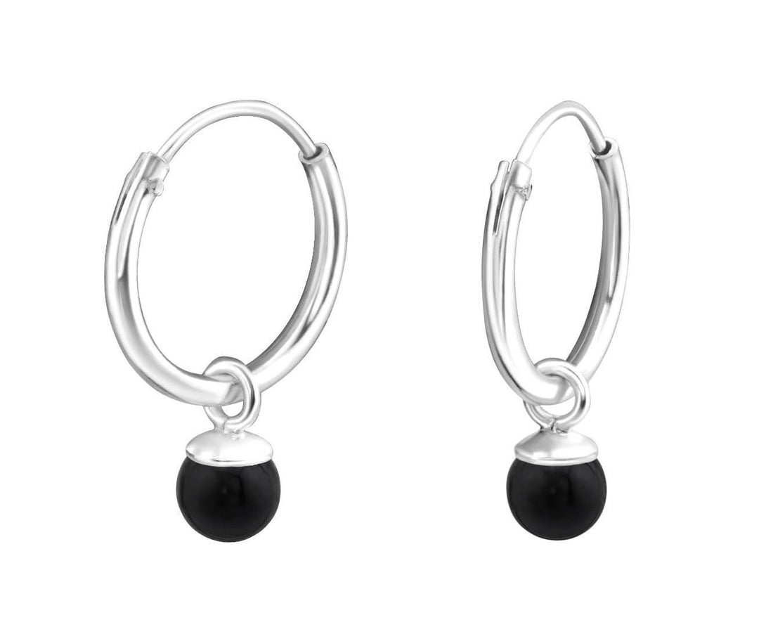 Sterling Silver Hanging Black Pearl Ear Hoops