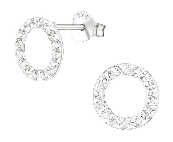 Sterling Silver Crystal Circle Ear Studs