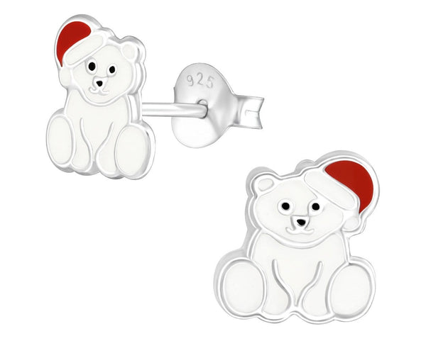 Children's Silver Polar Bear Ear Studs