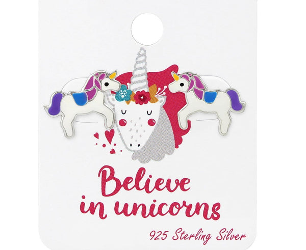 Sterling Silver Unicorn Ear Studs In Card