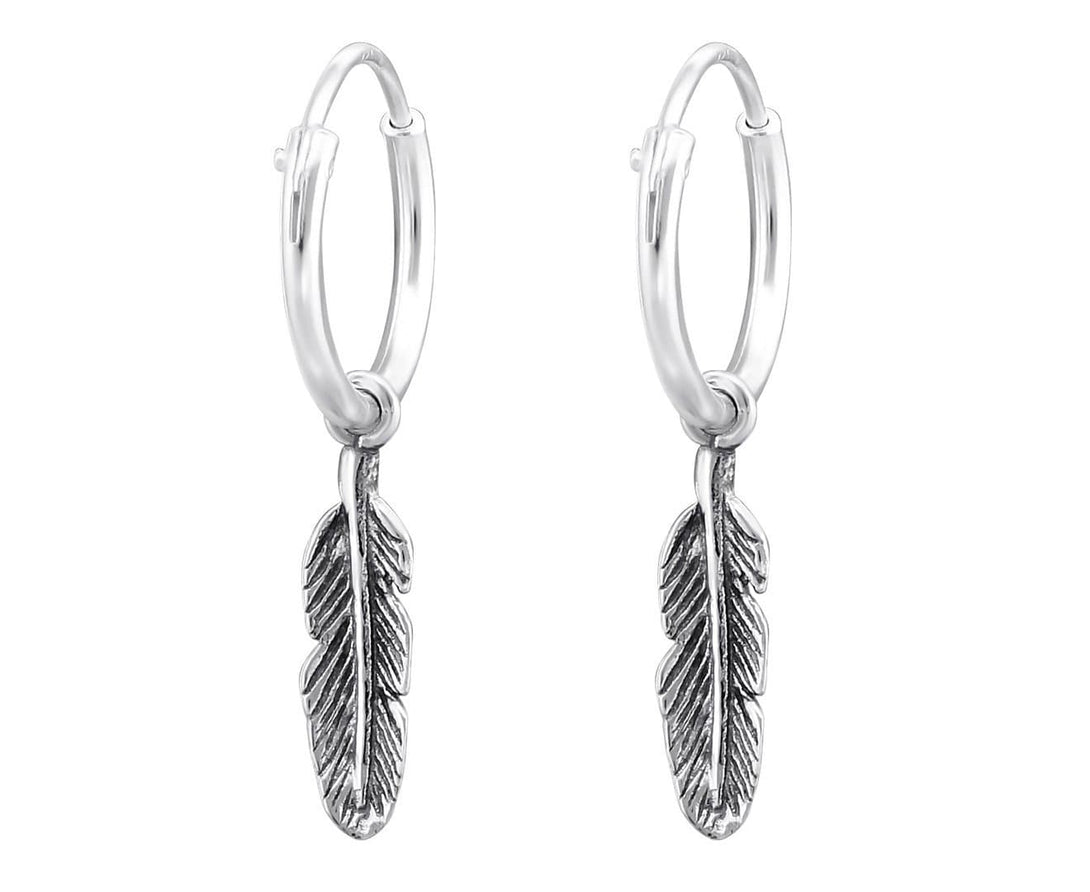 Sterling Silver Hanging Feather Ear Hoops