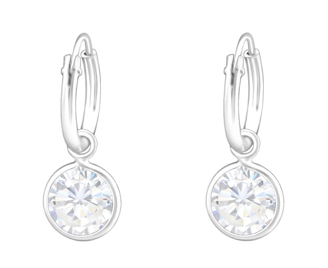 Sterling Silver Hanging Round CZ Crystal Ear Hoops