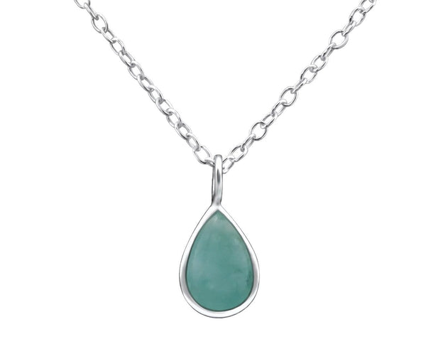 Sterling Silver Genuine Amazonite Pear Necklace