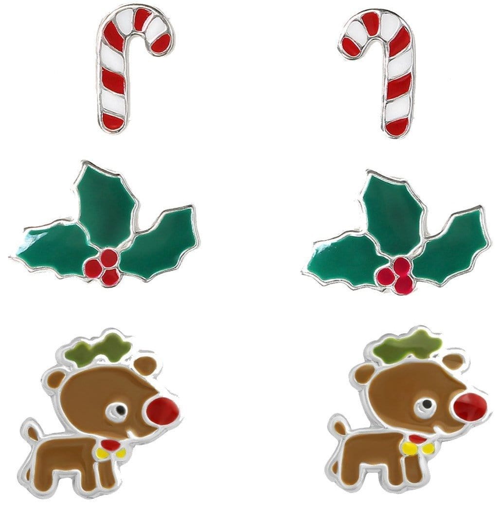 Kids' Silver Christmas Earrings Set