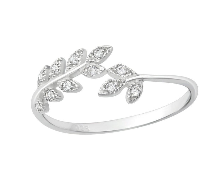 Sterling Silver Cubic Zirconia Leaf Ring