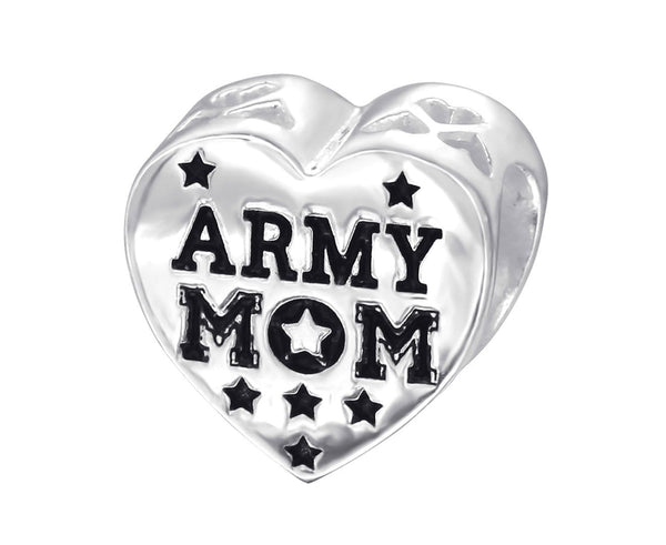 Sterling Silver Heart Army Mom Bead