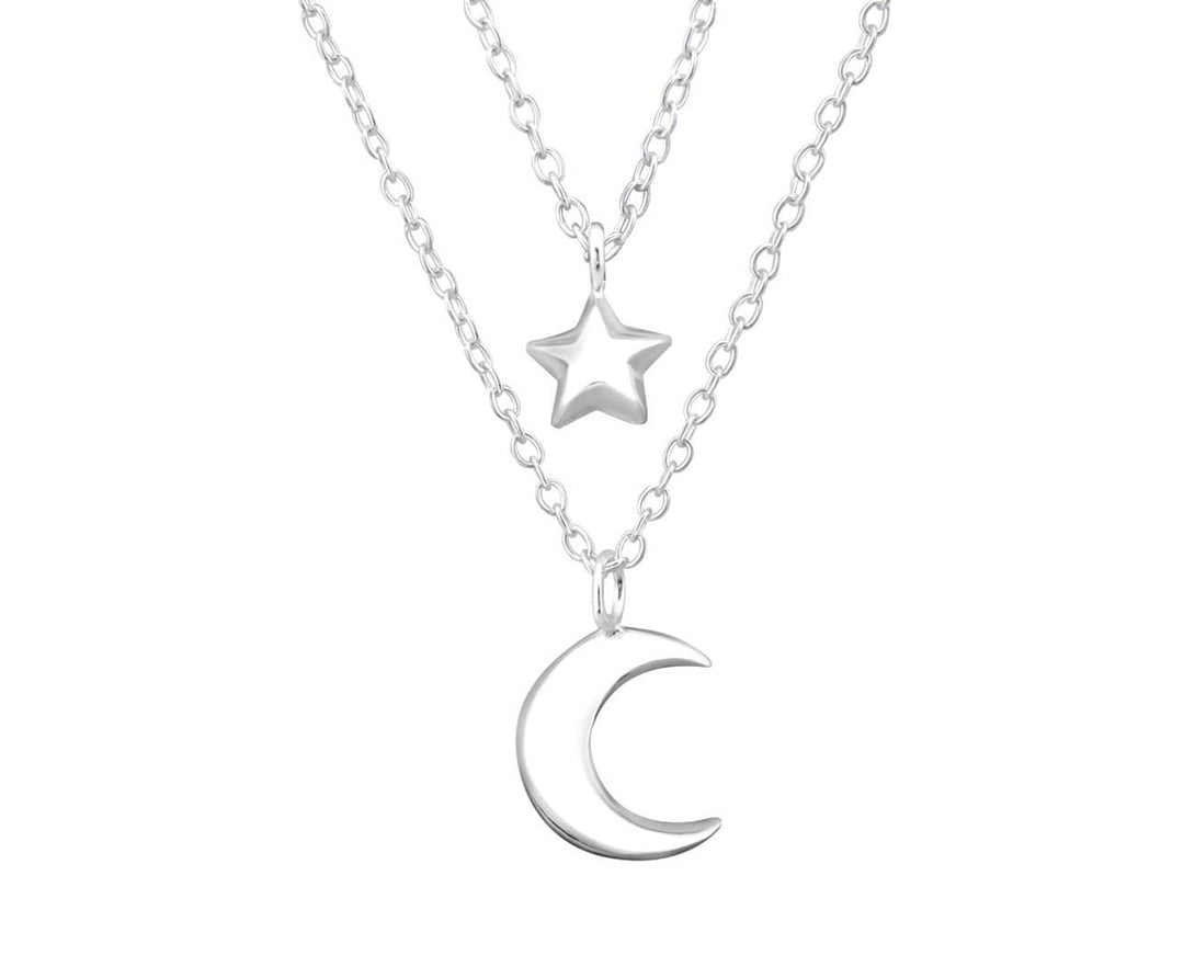 Sterling Silver Moon Star Layer Necklace