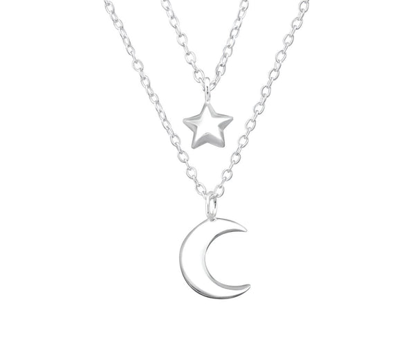 Sterling Silver Moon Star Layer Necklace
