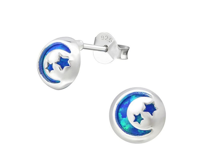 Sterling Silver Night Sky Pacific Blue Opal Stud Earrings