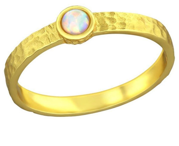 Sterling Silver Opal Hammered Ring