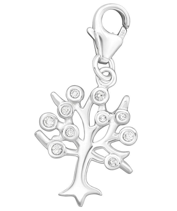 Sterling Silver CZ Tree Of Life Clip on Charm
