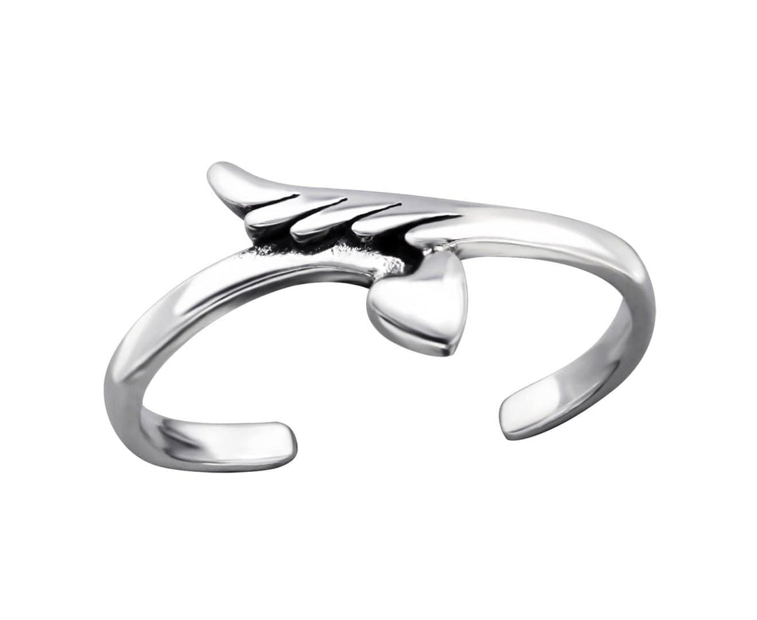 Sterling Silver Feather and Heart Toe Ring