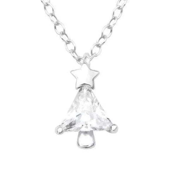 Silver Christmas Tree Necklace with Cubic Zirconia