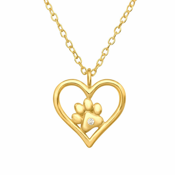 Gold Heart and Paw Print Necklace