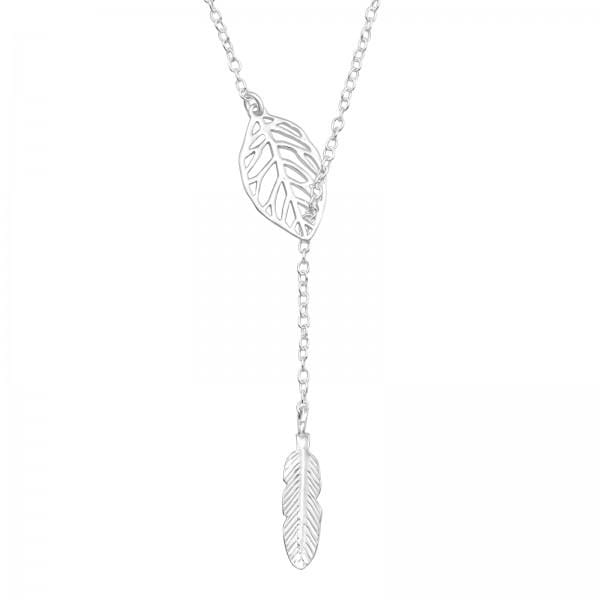 Silver Leaf Feather Y Necklace