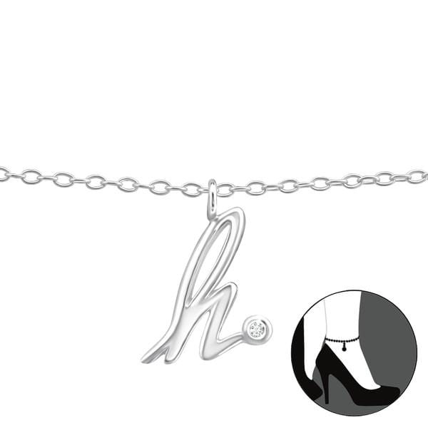 Silver Cubic Zirconia "H" Silver Anklet