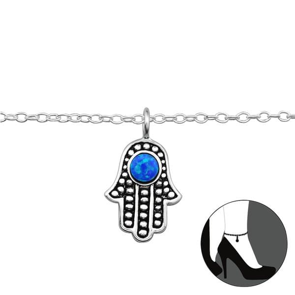 Silver Hamsa Anklet Pacific Blue	