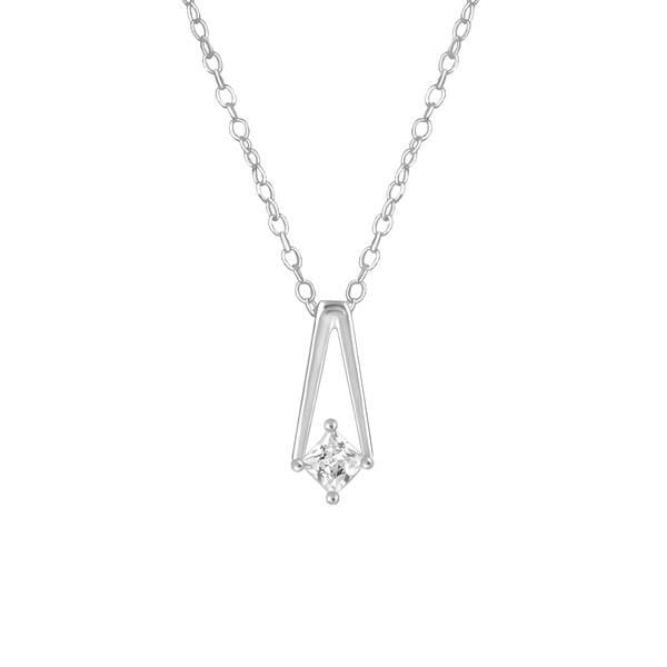 Silver CZ Crystal Geometric Necklace