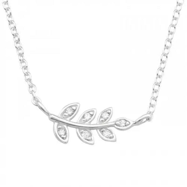 Silver Leaves Necklace with Cubic Zirconia