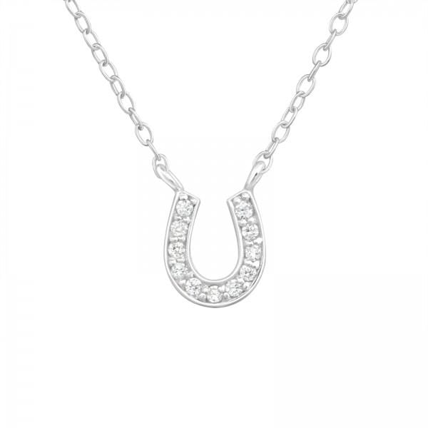 Silver Horseshoe Necklace CZ