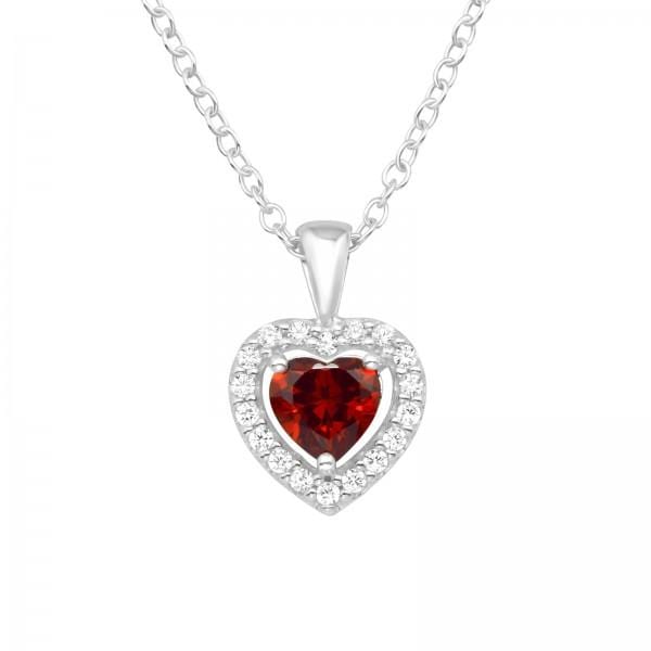 Silver Red  Heart Necklace