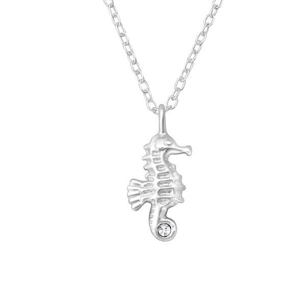 Silver Crystal Seahorse Necklace